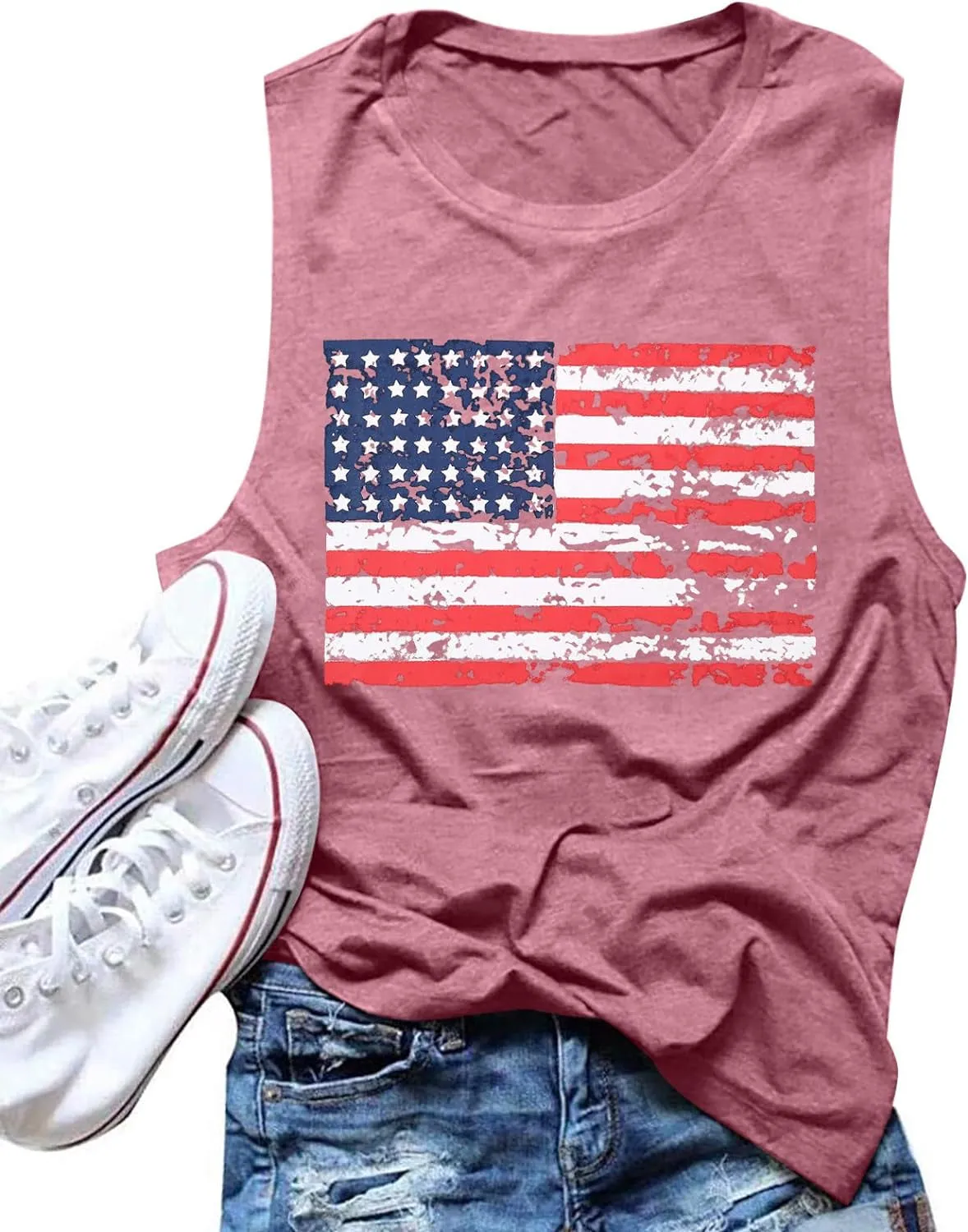 American Flag Print Tank Tops Women USA Stars Stripes Patriotic T Shirt Summer Loose Vest Tees