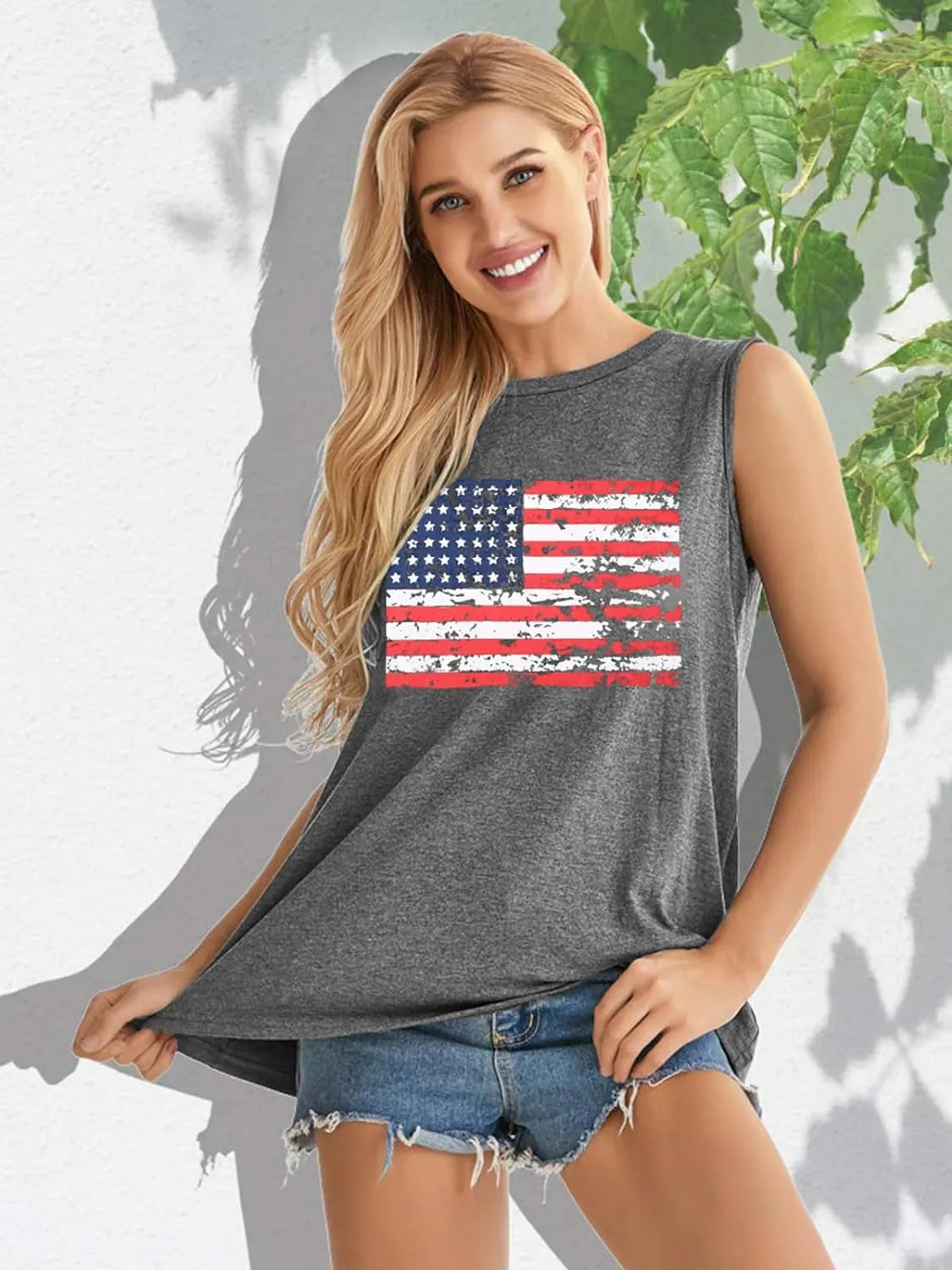 American Flag Print Tank Tops Women USA Stars Stripes Patriotic T Shirt Summer Loose Vest Tees