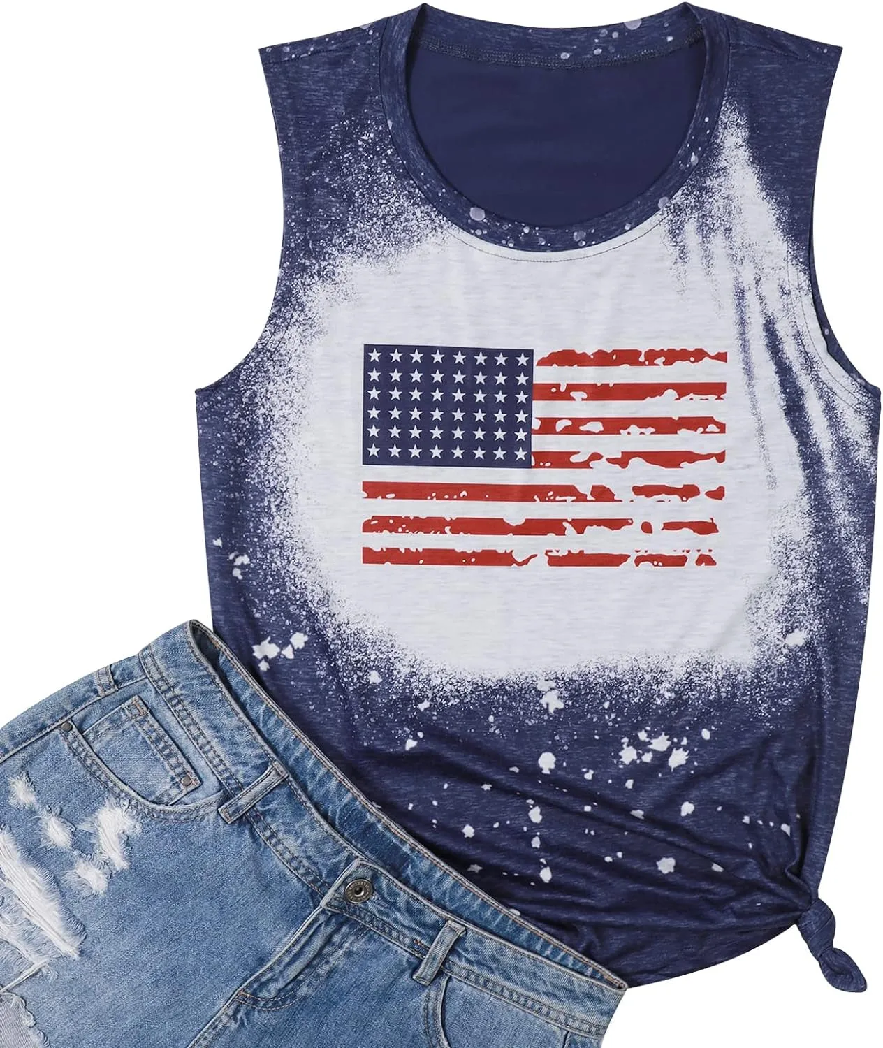 American Flag Print Tank Tops Women USA Stars Stripes Patriotic T Shirt Summer Loose Vest Tees