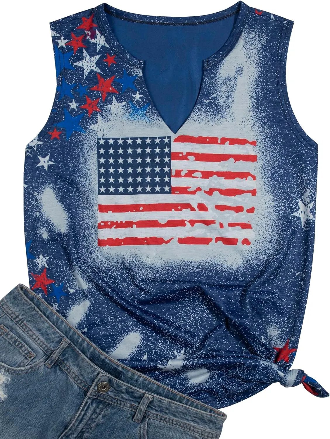 American Flag Print Tank Tops Women USA Stars Stripes Patriotic T Shirt Summer Loose Vest Tees