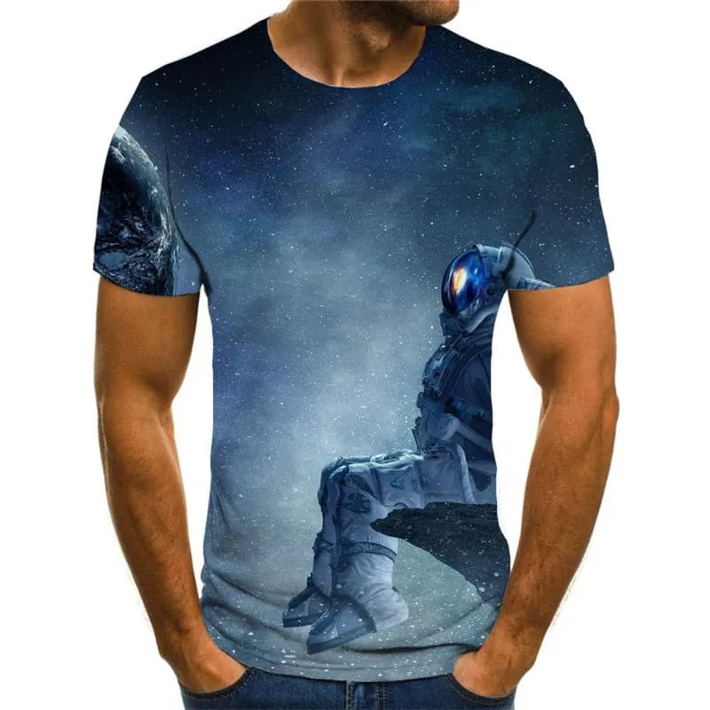 Astronaut T-shirt Men Earth Tshirts Casual Space T-shirts 3d Galaxy Funny T shirts