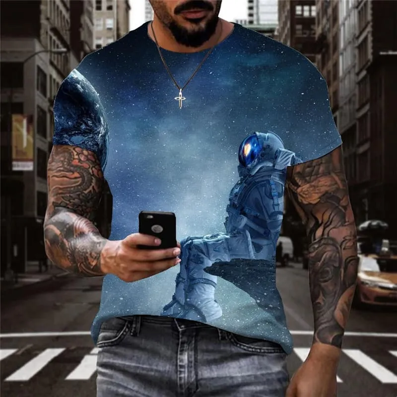 Astronaut T-shirt Men Earth Tshirts Casual Space T-shirts 3d Galaxy Funny T shirts