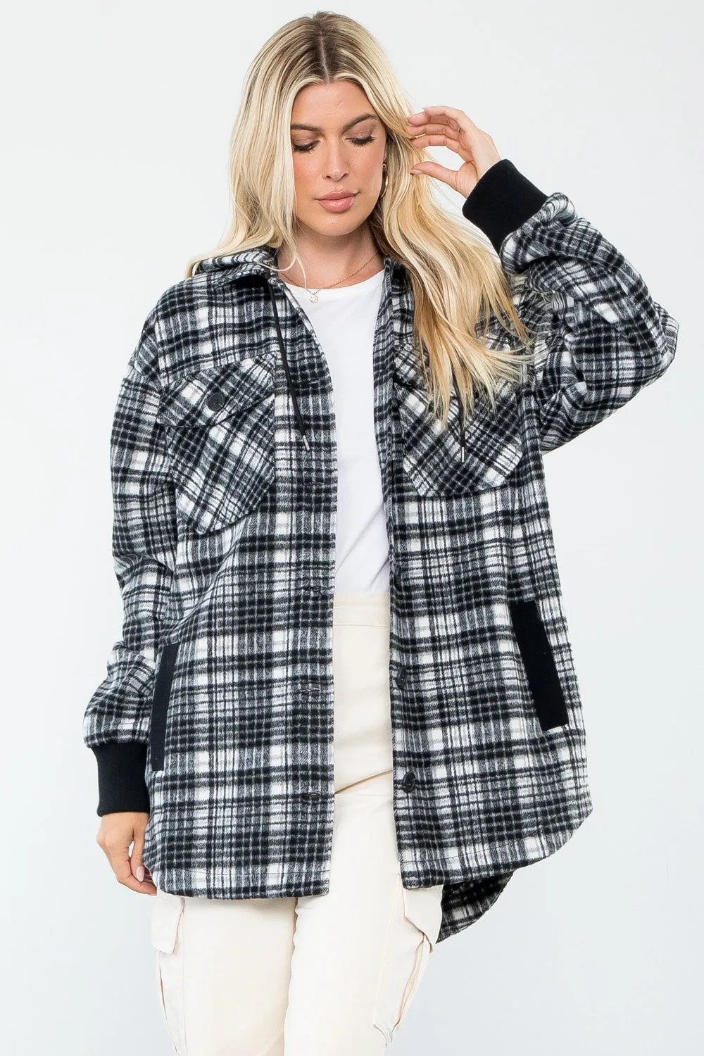 Black Plaid Hooded Shacket