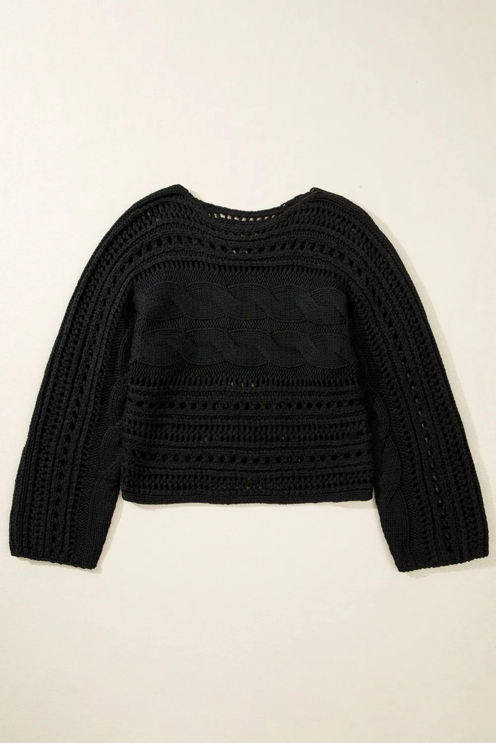 Blackish Green Hollow-out Cable Knit Cropped Sweater