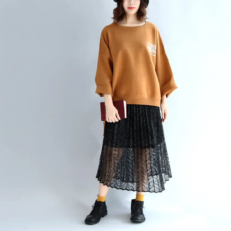 Brown oversized woolen sweat tops warm winter short t shirts