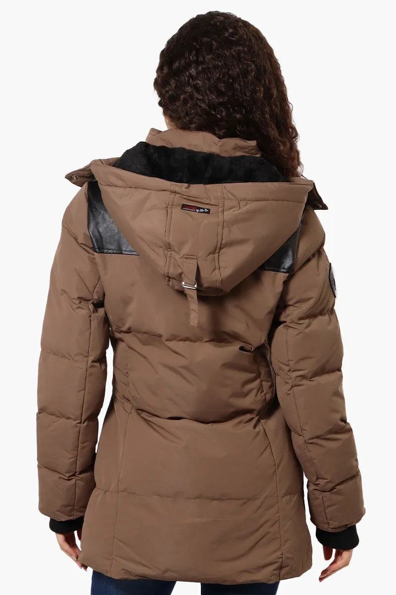 Canada Weather Gear 3/4 Length Vegan Leather Parka Jacket - Brown