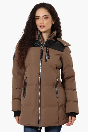 Canada Weather Gear 3/4 Length Vegan Leather Parka Jacket - Brown