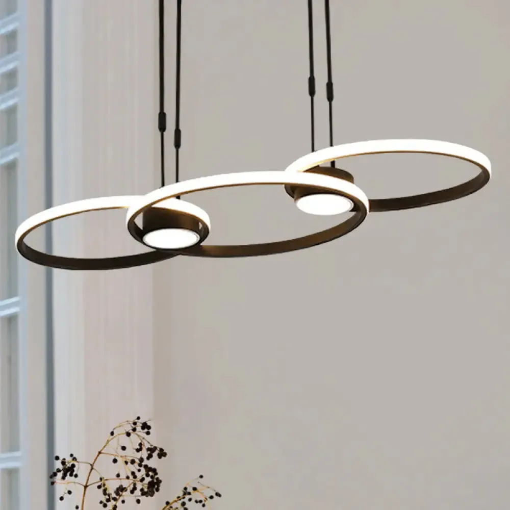 Contemporary Black LED Pendant Chandelier - Ring Metal Hanging Light, Warm/White Illumination