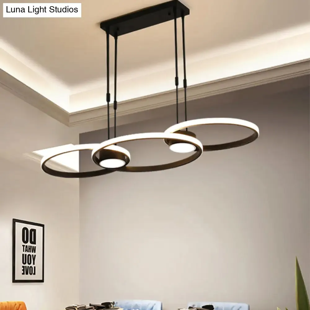 Contemporary Black LED Pendant Chandelier - Ring Metal Hanging Light, Warm/White Illumination