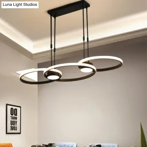 Contemporary Black LED Pendant Chandelier - Ring Metal Hanging Light, Warm/White Illumination