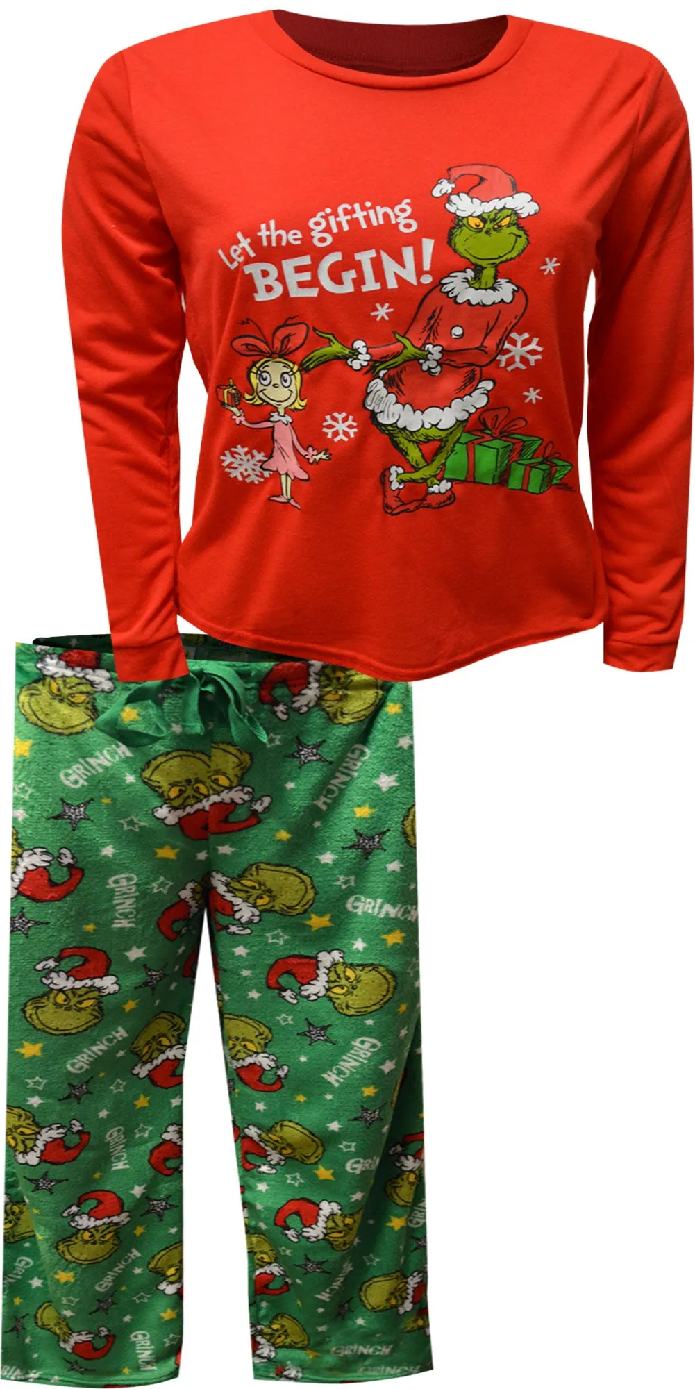 Dr. Seuss Grinch Let The Gifting Begin Ladies Plus Size Pajama