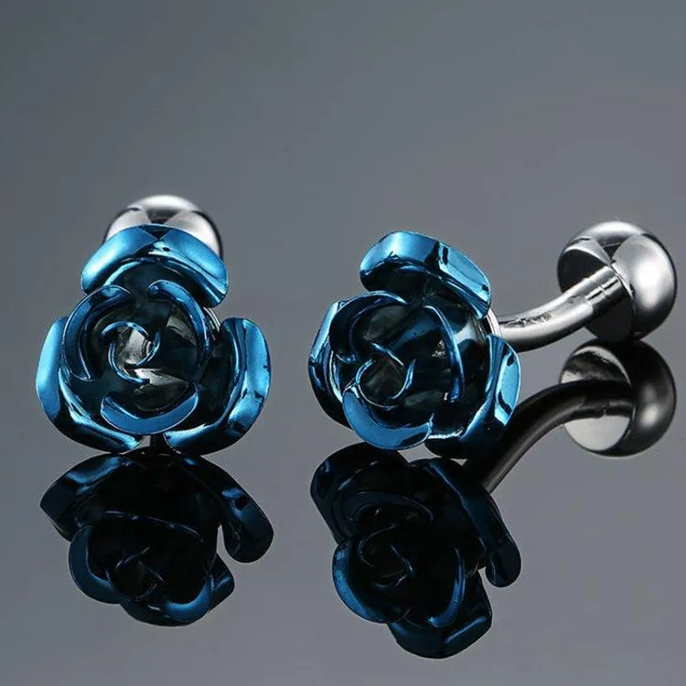 Elegant Blue Enamel and Crystal Vintage Cufflinks for Men