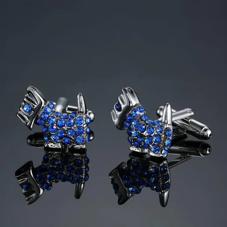 Elegant Blue Enamel and Crystal Vintage Cufflinks for Men