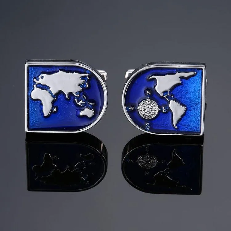 Elegant Blue Enamel and Crystal Vintage Cufflinks for Men