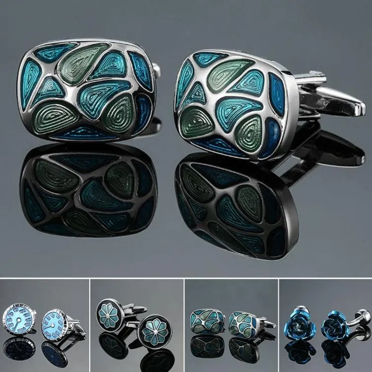 Elegant Blue Enamel and Crystal Vintage Cufflinks for Men