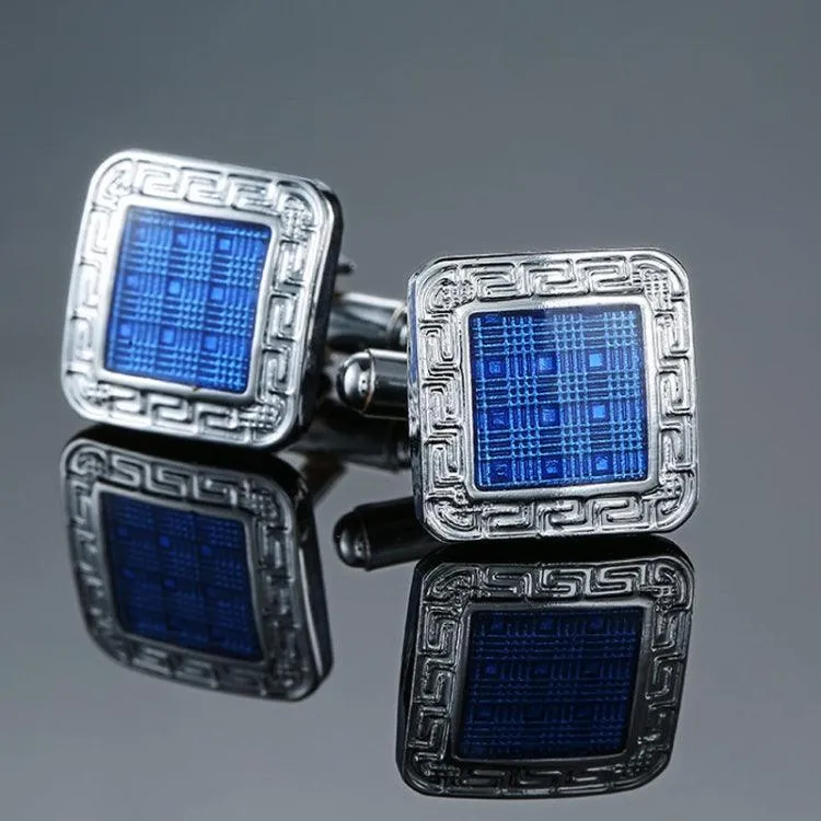 Elegant Blue Enamel and Crystal Vintage Cufflinks for Men