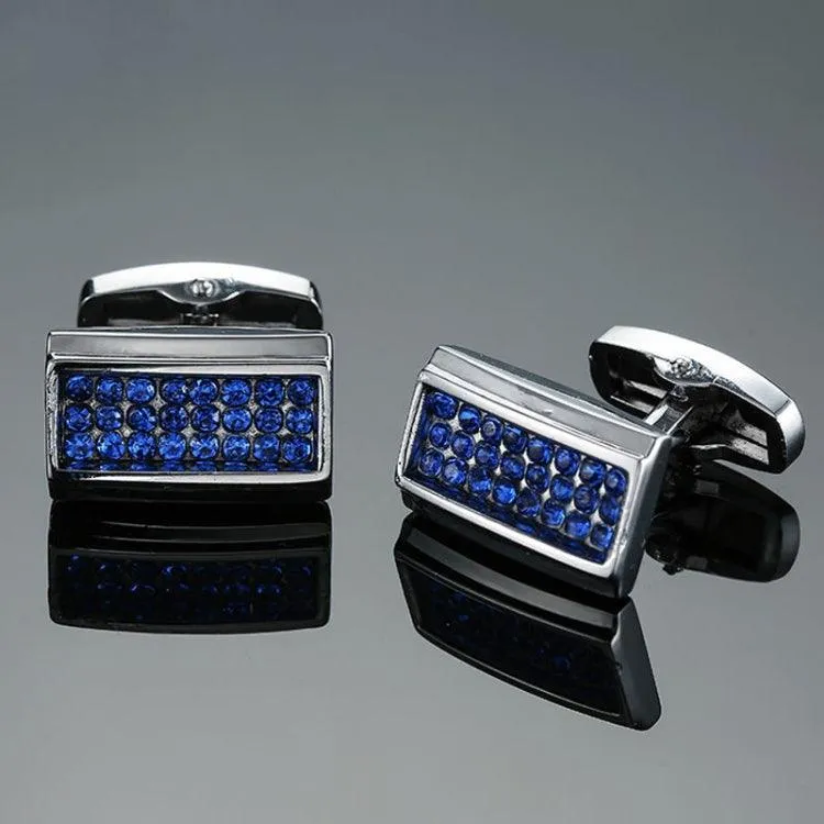 Elegant Blue Enamel and Crystal Vintage Cufflinks for Men