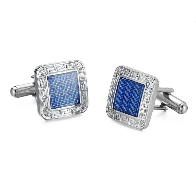 Elegant Blue Enamel and Crystal Vintage Cufflinks for Men