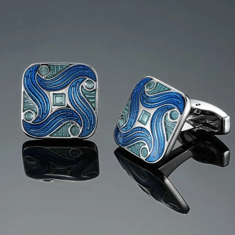 Elegant Blue Enamel and Crystal Vintage Cufflinks for Men