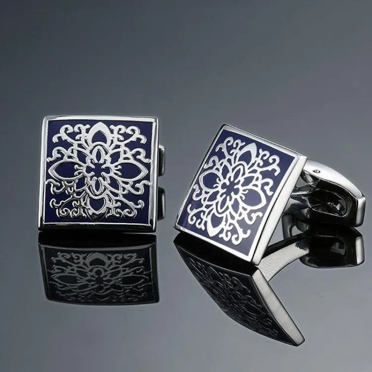 Elegant Blue Enamel and Crystal Vintage Cufflinks for Men