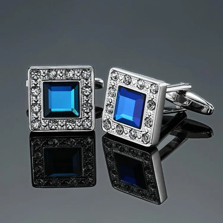 Elegant Blue Enamel and Crystal Vintage Cufflinks for Men