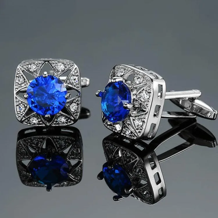 Elegant Blue Enamel and Crystal Vintage Cufflinks for Men