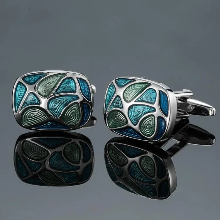 Elegant Blue Enamel and Crystal Vintage Cufflinks for Men