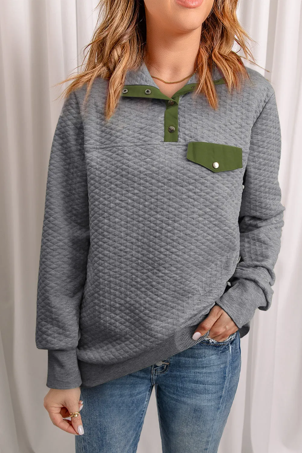 Everleigh Quilted Snap Neck Sweatshirt