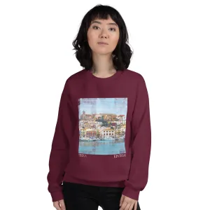 Ibiza Town Photo Print Women's Sweatshirt Burgundy