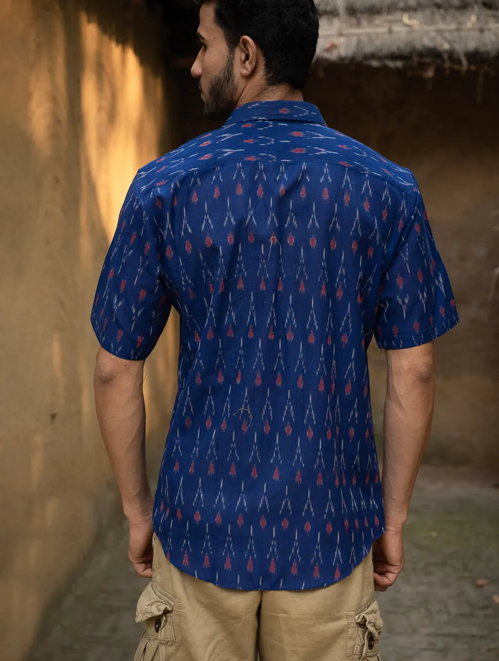 Ikat Hand Woven Soft Cotton Shirt - Blue Arrows