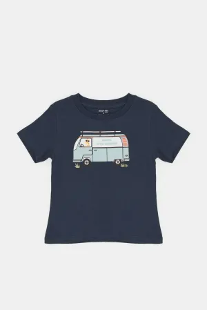 Infant Boys Navy Bus Printed T-Shirt