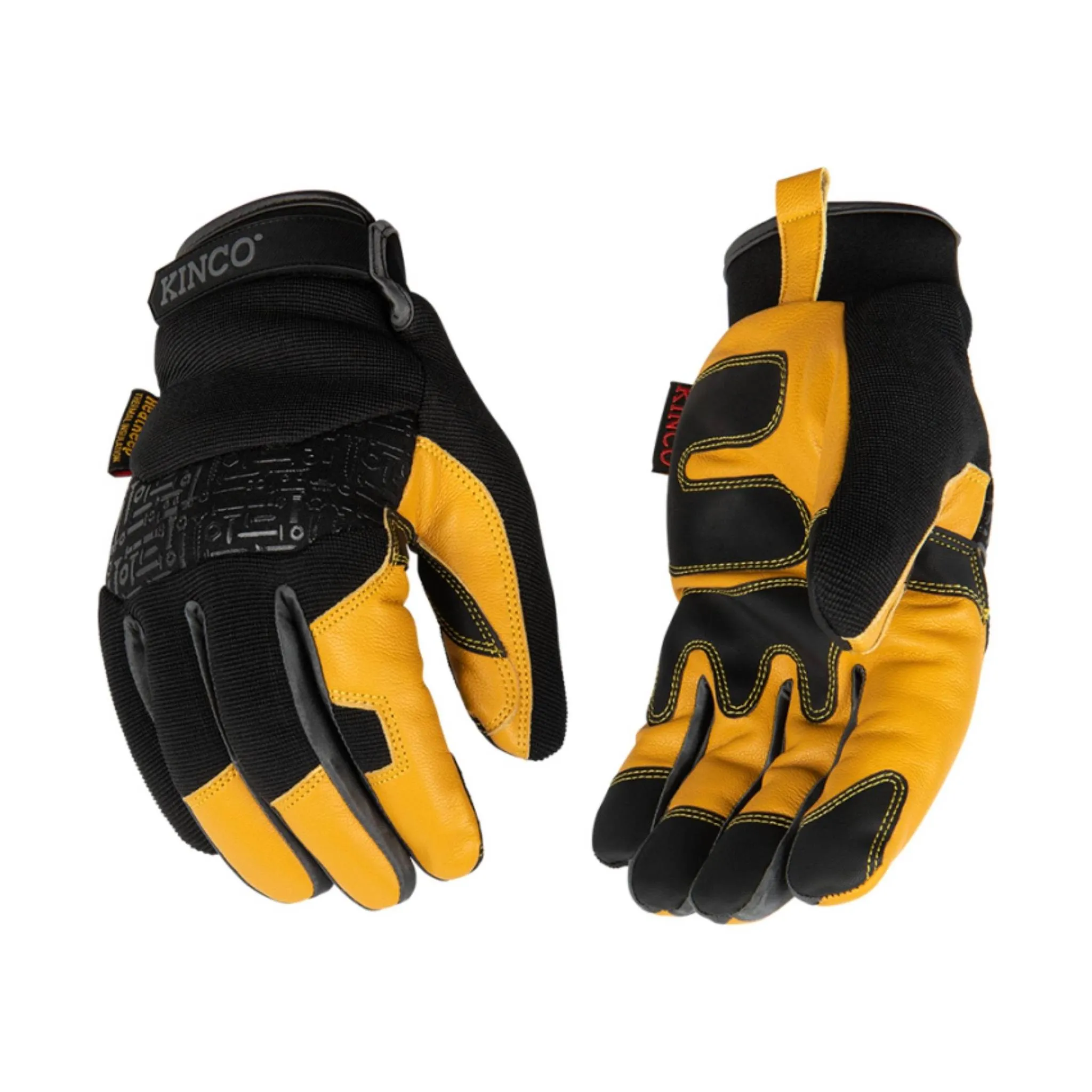 Kinco Men's Lined Premium Grain Goatskin and Synthetic Hybrid With Pull Strap Gloves - Yellow/Black