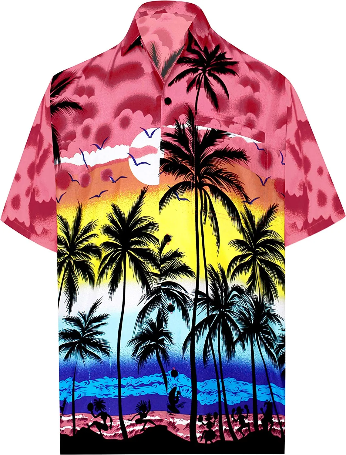 LA LEELA Hawaiian Shirt for Men Short Sleeve Front-Pocket Beach Palm Tree Blue