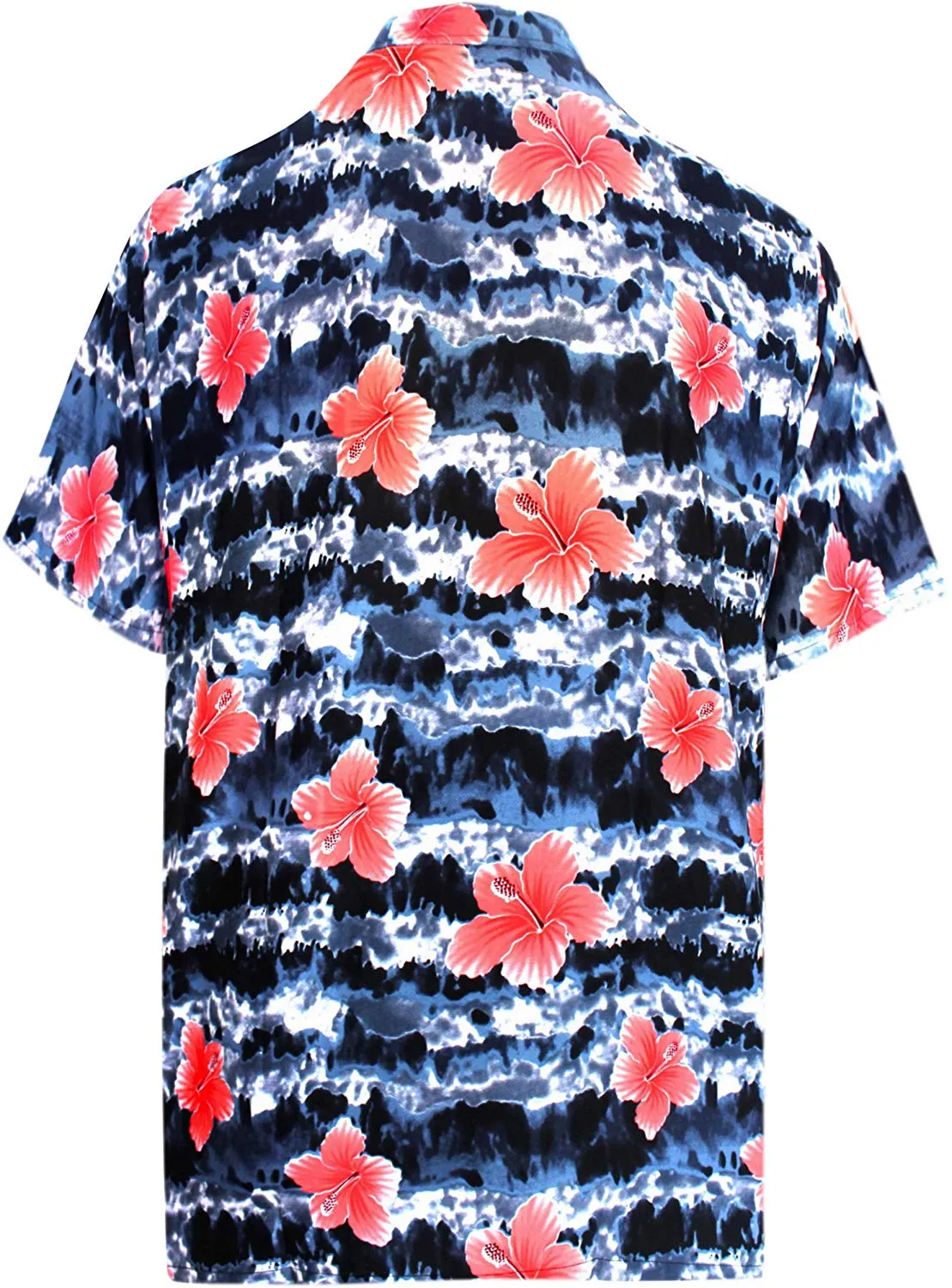 LA LEELA Hawaiian Shirt for Men Short Sleeve Front-Pocket Beach Palm Tree Blue