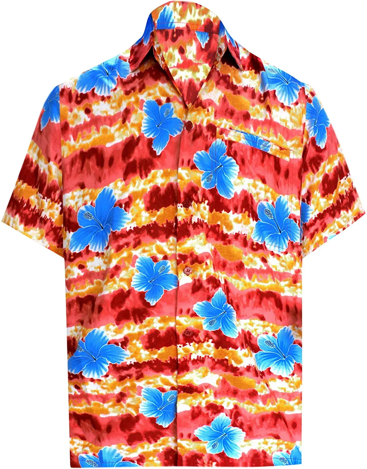 LA LEELA Hawaiian Shirt for Men Short Sleeve Front-Pocket Beach Palm Tree Blue