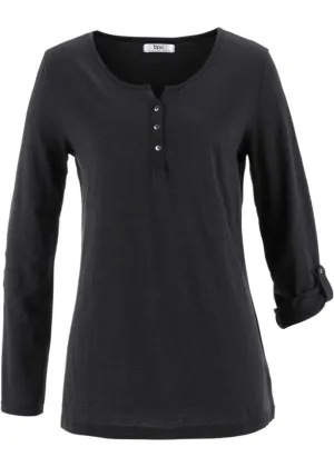 Light cotton long sleeve shirt with button placket Bpc Bonprix Collection black