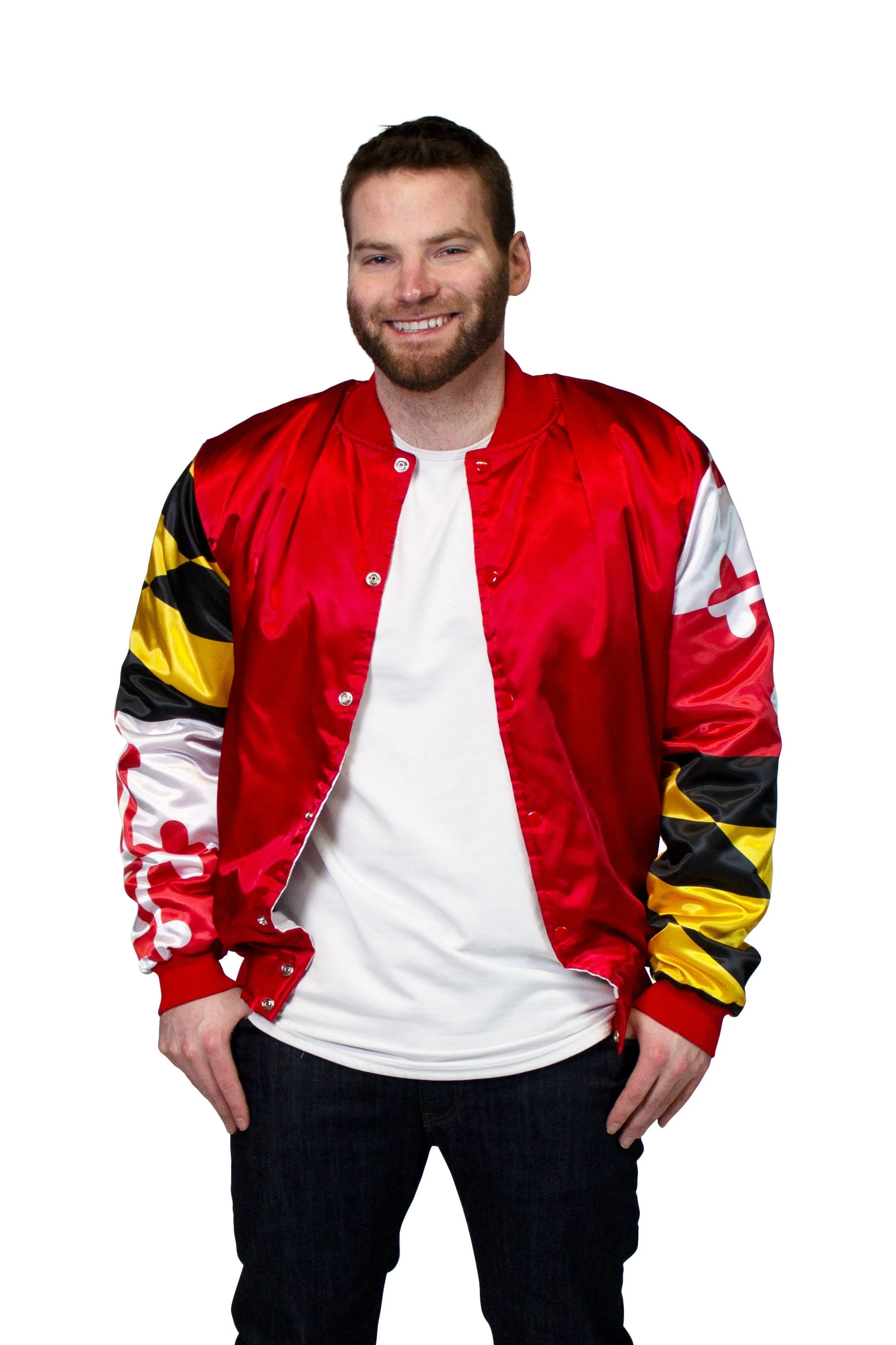 Maryland Flag Men's Satin Button-up Bomber Jacket