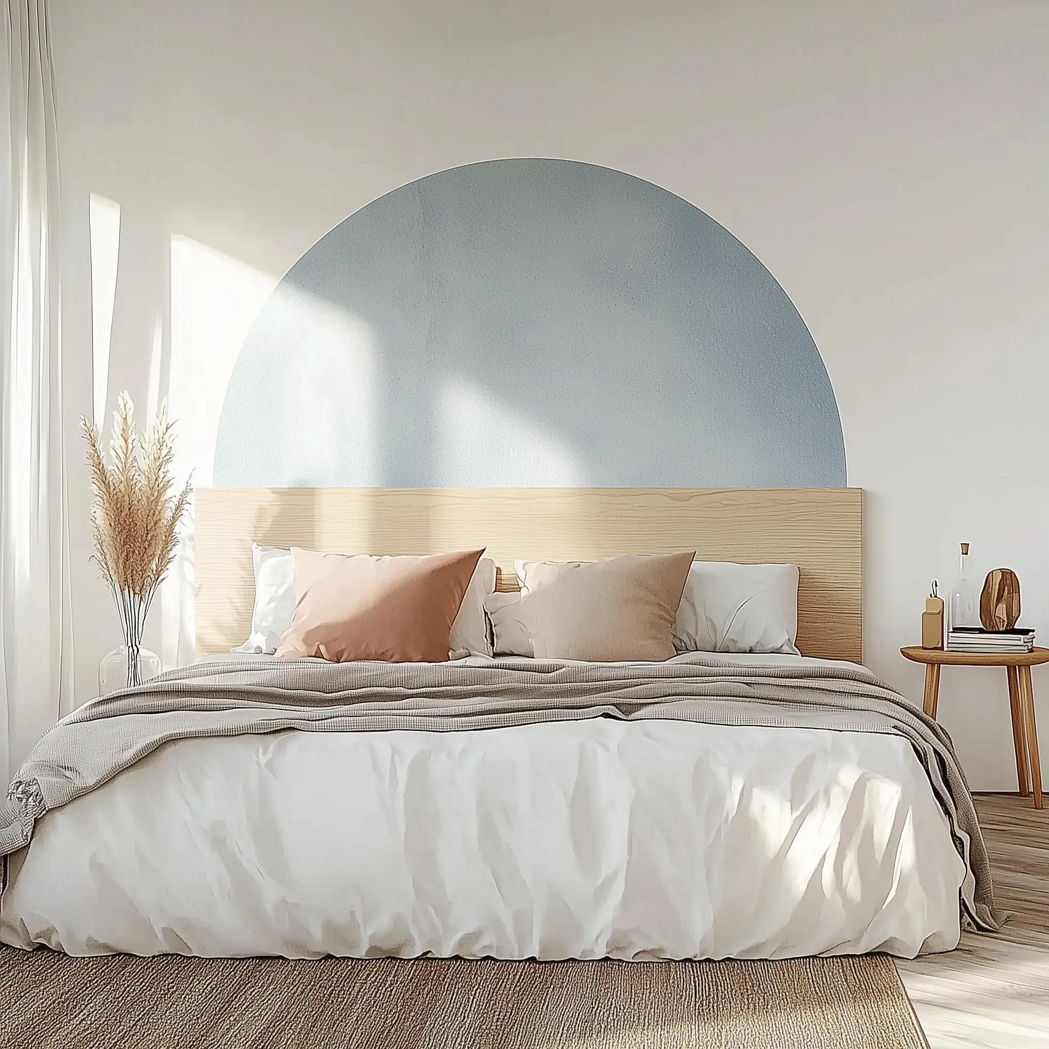 Minimalist Headboard Decal | Pastel Half Circle Wall Sticker | Muted Blue Bed Arch | Scandinavian Bedroom Decor | Peel and Stick Wall Art