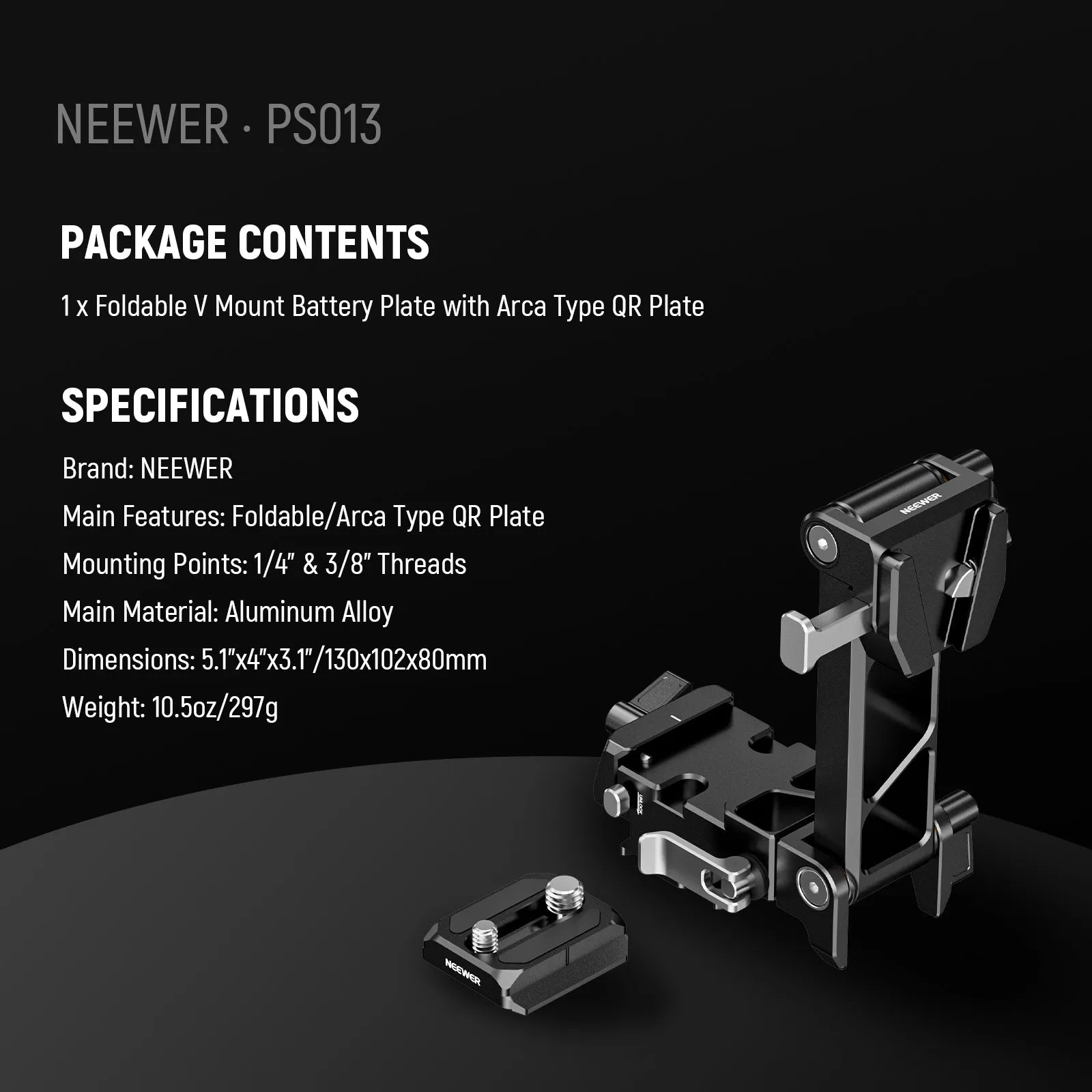 NEEWER PS013 Foldable V Mount Battery Plate with Arca Type QR Plate