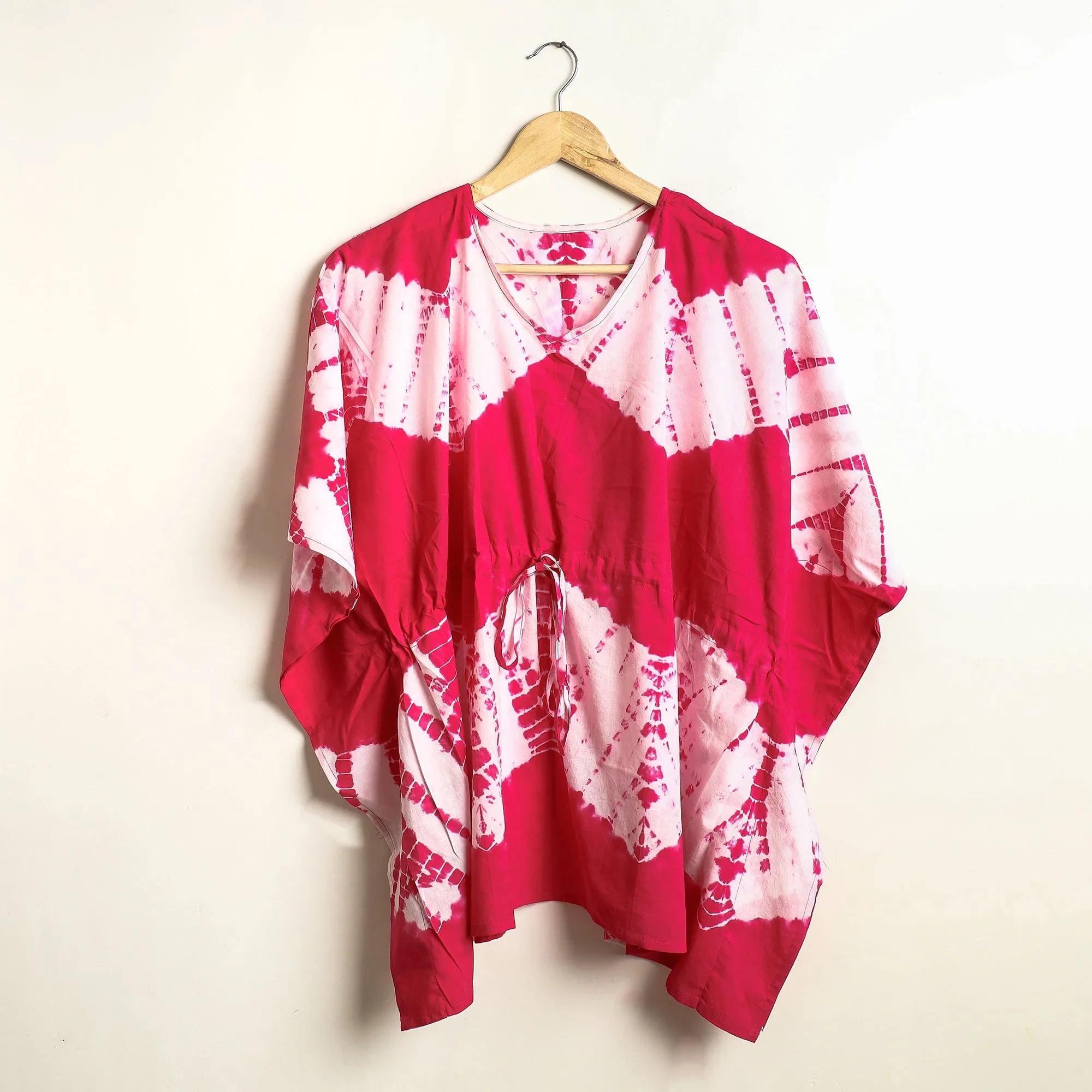 Pink - Shibori Tie-Dye Cotton Kaftan & Pyjama Night Suit Set