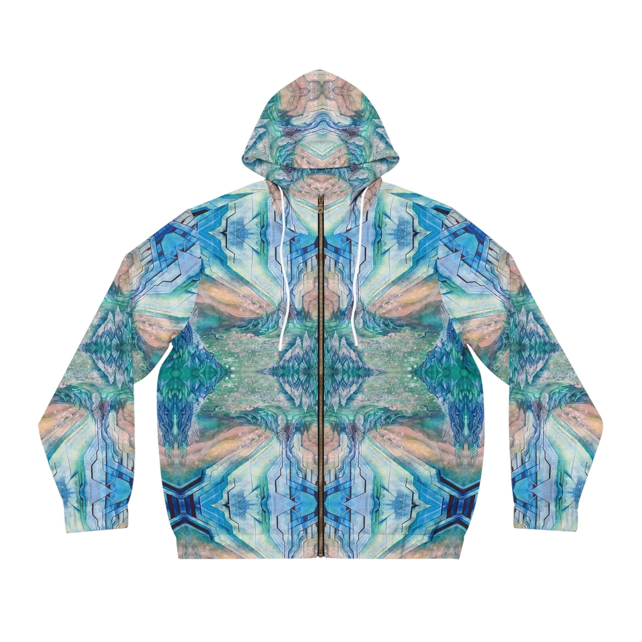 "Aqua Terrestrial” - All Over Graphic Zip-Up Hoodie by Artist David Hilborn