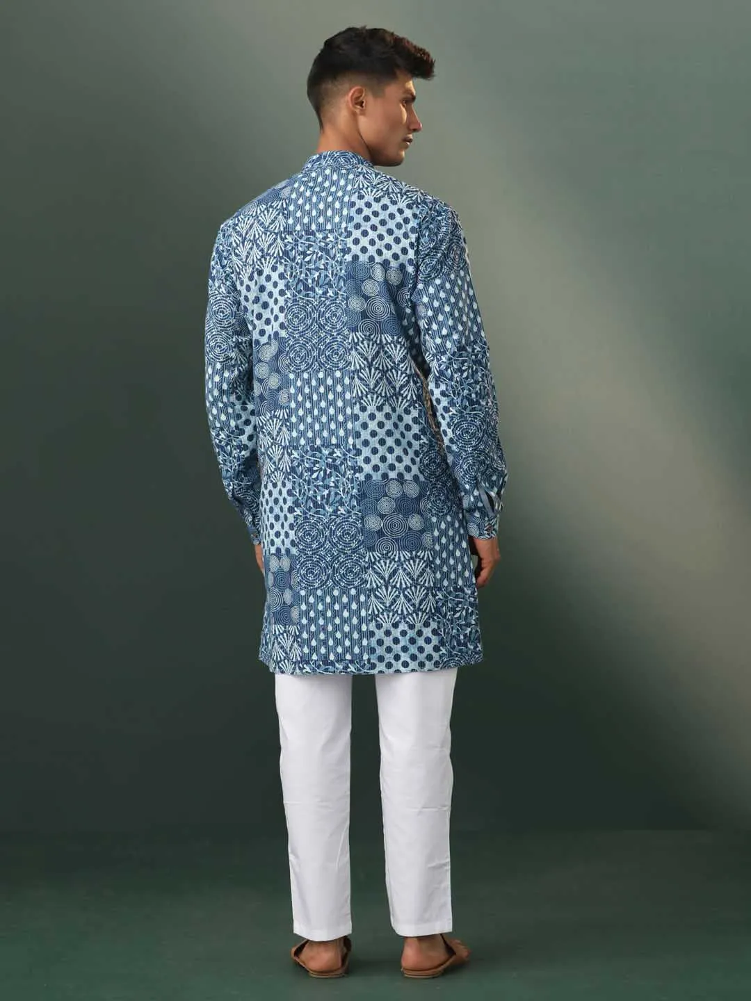 VASTRAMAY Grey Block Print Kurta Pyjama