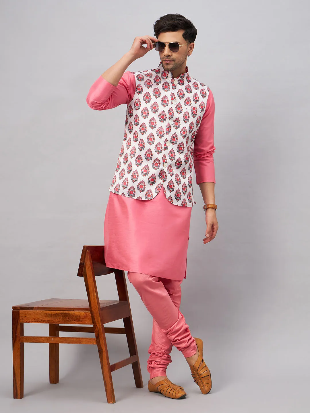 VASTRAMAY Men's Multicolor Printed Kurta Set