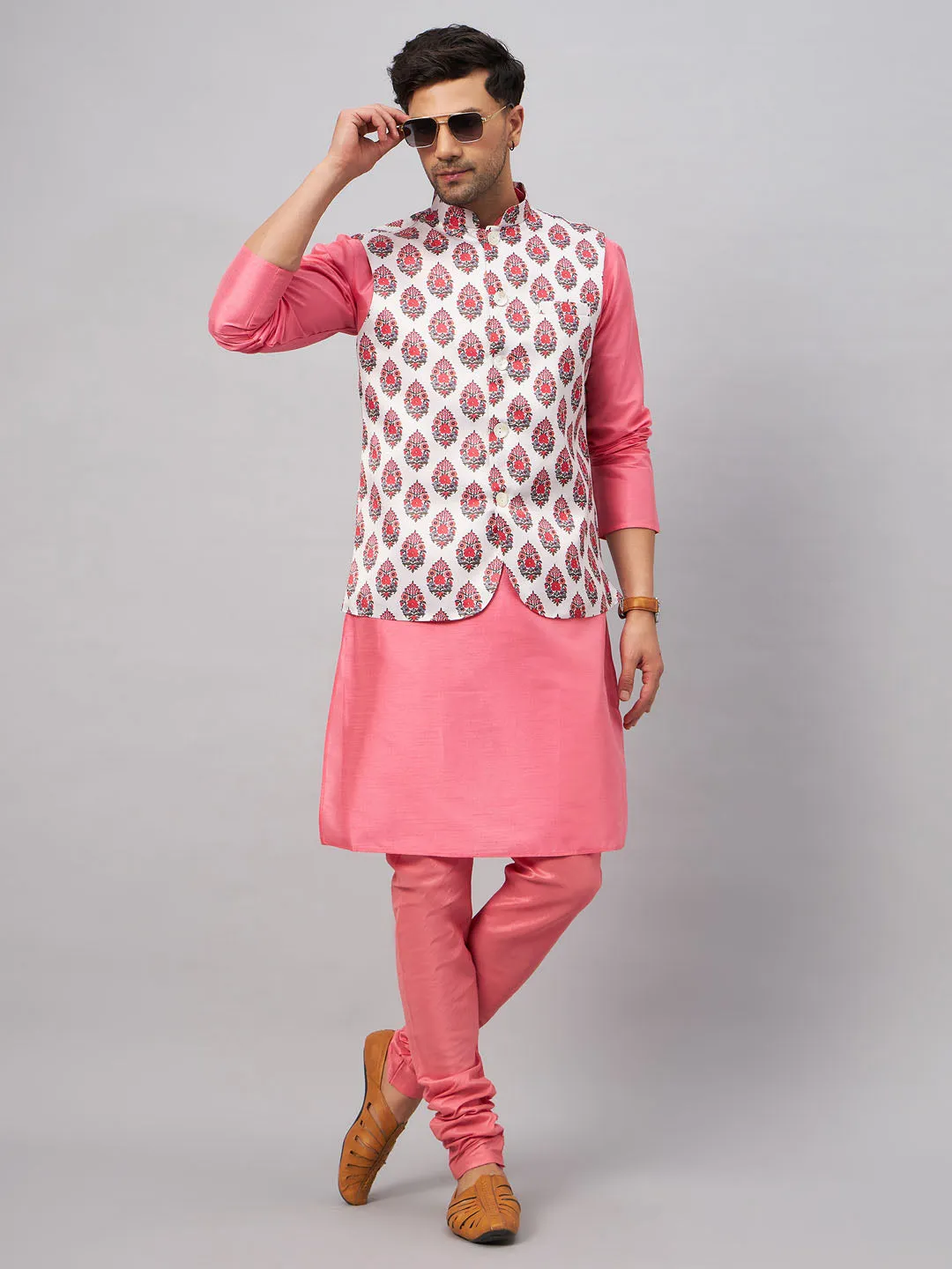 VASTRAMAY Men's Multicolor Printed Kurta Set