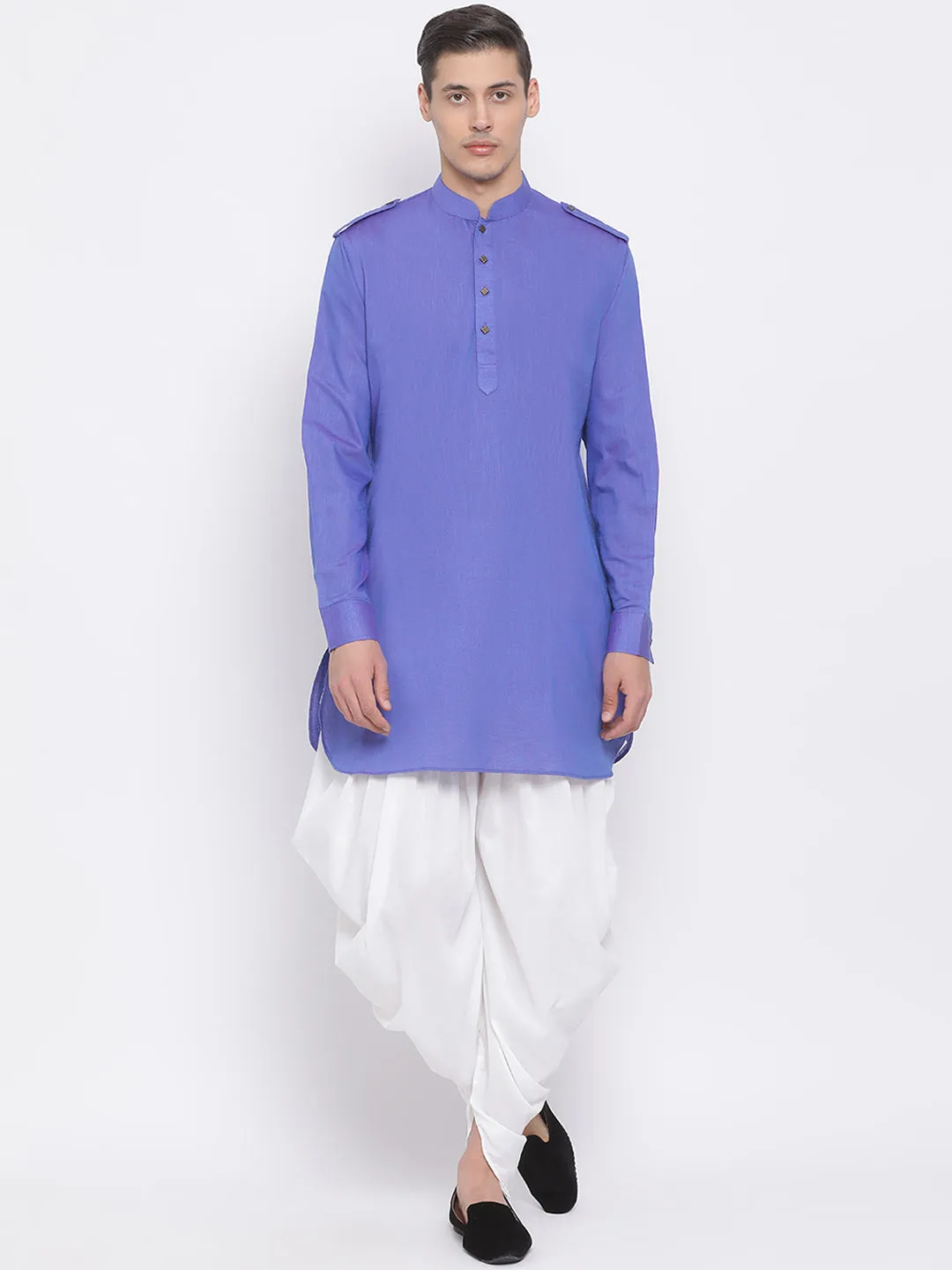 Vastramay Men's Purple Kurta and White Dhoti