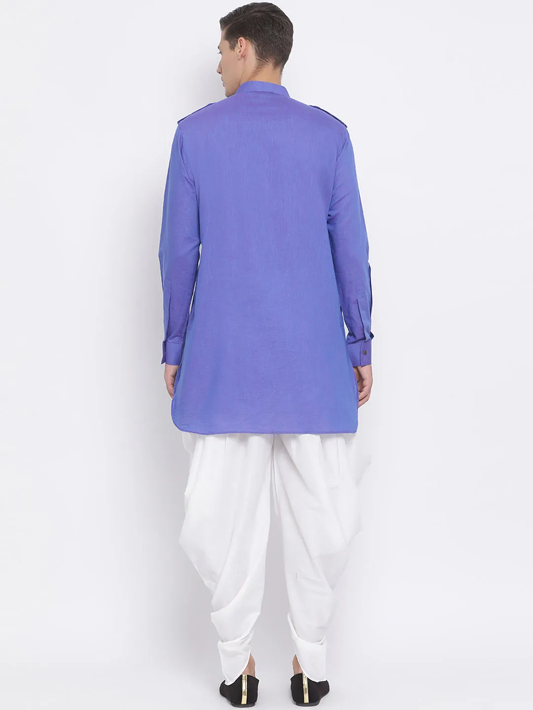 Vastramay Men's Purple Kurta and White Dhoti