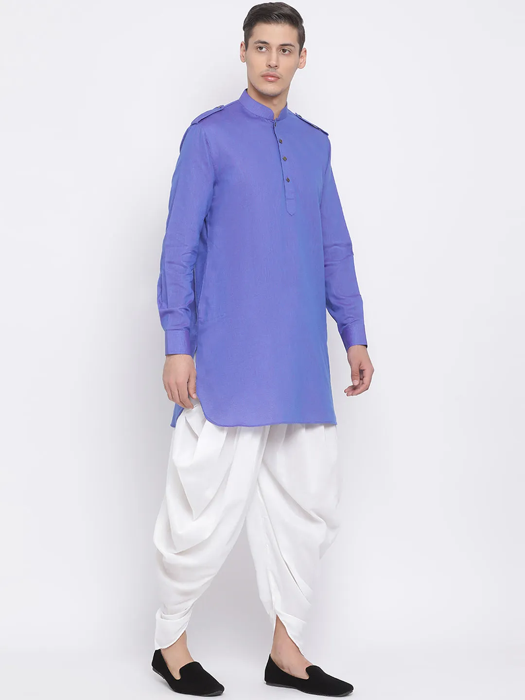 Vastramay Men's Purple Kurta and White Dhoti