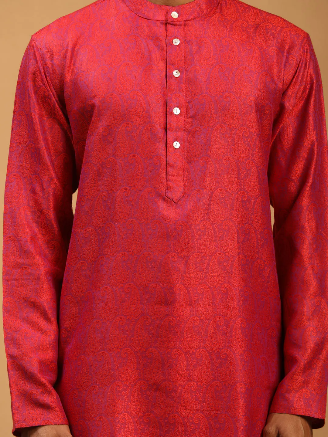 VASTRAMAY Red Paisley Silk Kurta Set