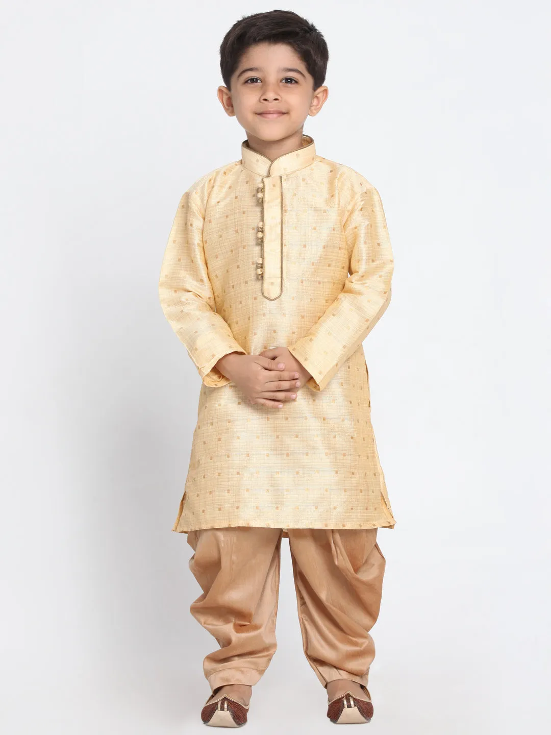 Vastramay Silk Blend Gold Baap Beta Dhoti Kurta Set