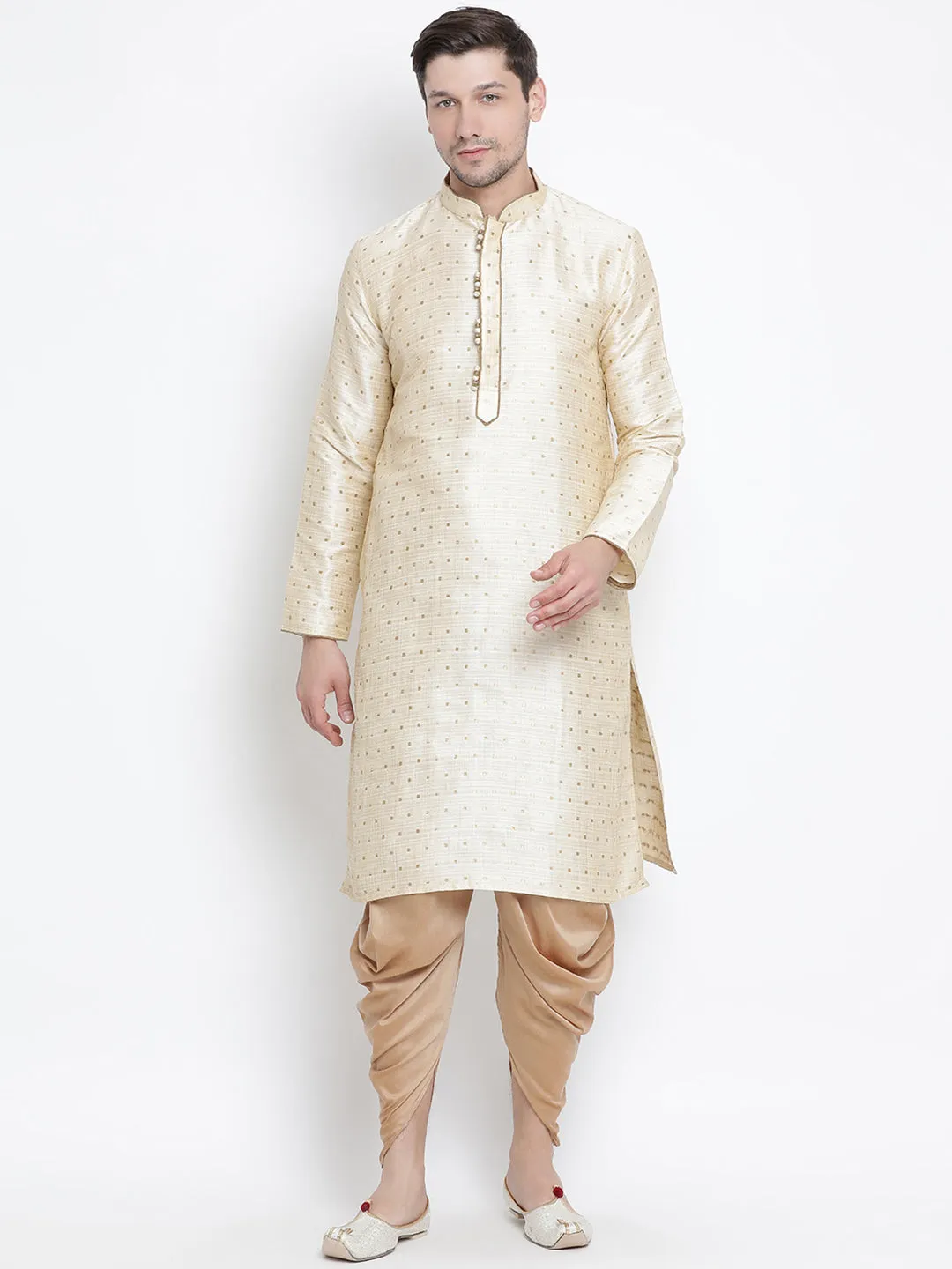 Vastramay Silk Blend Gold Baap Beta Dhoti Kurta Set